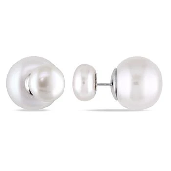 Mimi & Max | Mimi & Max 8-8.5mm and 12.5-13mm White Cultured Freshwater Pearl Tribal Earrings in Sterling Silver 3.9折, 独家减免邮费