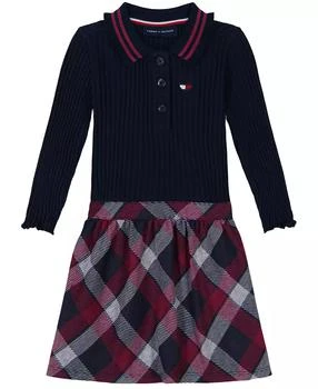 Tommy Hilfiger | Toddler and Little Girls Ribbed Plaid Long Sleeve Polo Dress,商家Macy's,价格¥283