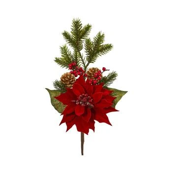 NEARLY NATURAL | 17” Poinsettia, Berry and Pine Artificial Flower Bundle (Set of 6),商家Macy's,价格¥1946