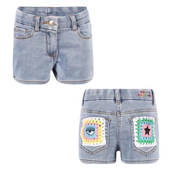 推荐Crochet logo applique denim shorts in blue商品