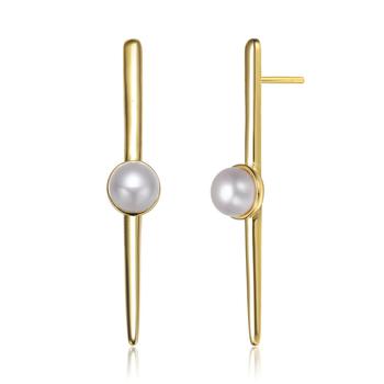 商品GENEVIVE | Sterling Silver Gold Plated Freshwater Pearl and Bar Drop Earrings,商家Lord & Taylor,价格¥530图片
