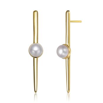 推荐Sterling Silver Gold Plated Freshwater Pearl and Bar Drop Earrings商品