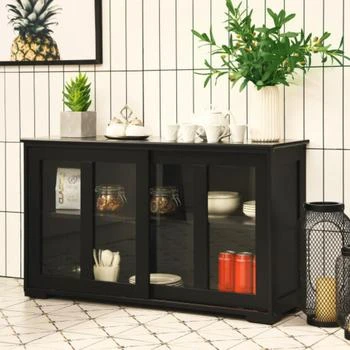 Hivvago | Kitchen Storage Cabinet with Glass Sliding Door-Black,商家Premium Outlets,价格¥1176
