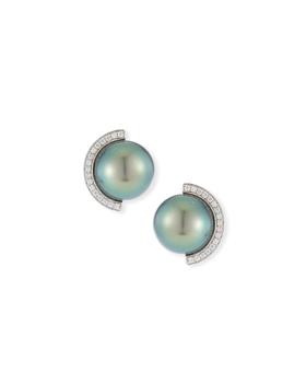 BELPEARL | 18k Diamond Half-Halo Pearl Stud Earrings商品图片,
