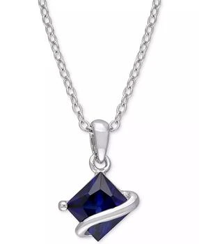 Macy's | Lab-Grown Blue Sapphire Square 18" Pendant Necklace (1-1/3 ct. t.w.) in Sterling Silver,商家Macy's,价格¥368
