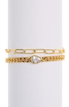 推荐14K Gold Plated Pear Cut Swarovski Crystal Curb Chain & Paperclip Chain Bracelet Set商品