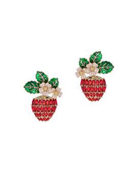 Eye Candy LA | Luxe Lina Red & White Cubic Zirconia Strawberry Stud Earrings商品图片,5折