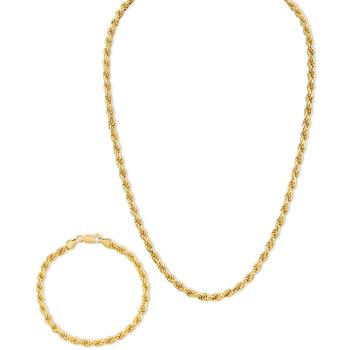 商品2-Pc. Set 22" Rope Link Chain Necklace & Matching Bracelet in 14k Gold-Plated Sterling Silver, Created for Macy's图片
