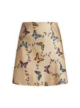 推荐Aviva Butterfly-Print Silk Charmeuse Miniskirt商品