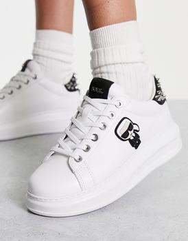 推荐Karl Lagerfeld leather flatform trainers in white with studded back tab商品