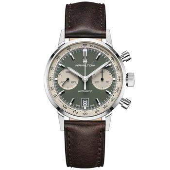 推荐Men's Swiss Chronograph Intra-Matic Brown Leather Strap Watch 40mm商品