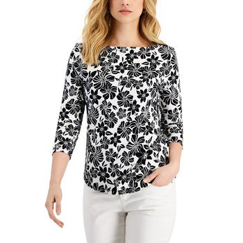 Charter Club | Petite Jaclyn Floral-Print Cotton Boat-Neck Top, Created for Macy's商品图片,4折, 独家减免邮费