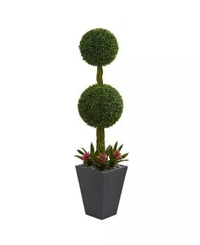 NEARLY NATURAL | 5' Double Boxwood Ball Topiary Artificial Tree in Slate Planter UV Resistant,商家Macy's,价格¥2603