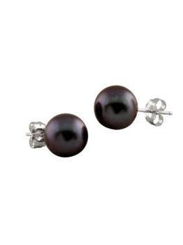 推荐14K White Gold & 10-11MM Black Pearl Stud Earrings商品