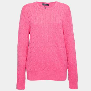 推荐Polo Ralph Lauren Pink Cable Knit Cashmere Long Sleeve Jumper XL商品