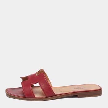 product Hermes Red Leather Oran Flat Sandals Size 38.5 image