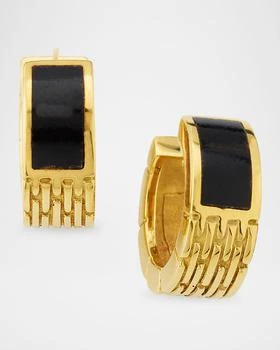 NM Estate | Estate 18K Yellow Gold Onyx Carved Link Reversible Hoop Earrings,商家Neiman Marcus,价格¥40575