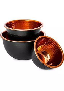 商品Black/Copper Hammered Stainless Steel Mixing Bowls - Set of 3图片