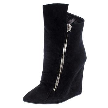 推荐Giuseppe Zanotti Black Suede Wedge Ankle Boots Size 37.5商品