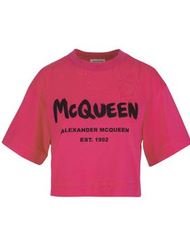 推荐Alexander McQueen Woman Fuchsia Mcqueen Graffiti Crop T商品