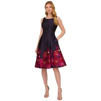 Adrianna Papell | Women's Boat-Neck Fit & Flare Jacquard Dress 