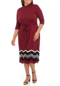 Sandra Darren, Sandra Darren | Plus Size Chevron Hem Belted Mock Neck Sweater Dress商品图片 3折×额外8.5折, 额外八五折