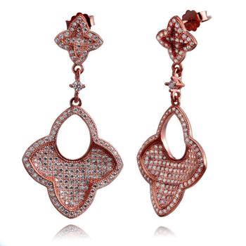 Suzy Levian | Suzy Levian Rose Goldtone Sterling Silver Cubic Zirconia Concave Dangle Earrings商品图片,
