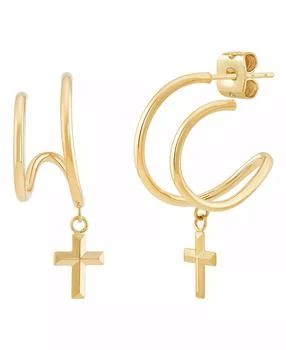 Macy's | Polished Dangle Cross with Double Illusion Tube Hoop Earrings in 14K Yellow Gold,商家Macy's,价格¥4727