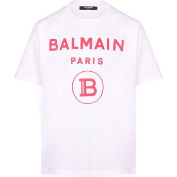 Balmain是什么牌子, Balmain | Neon pink monogram t shirt in white商品图片 