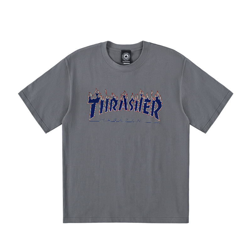 Thrasher | THRASHER 紫色火焰logo短袖T男女同款灰色 THR8033商品图片,包邮包税