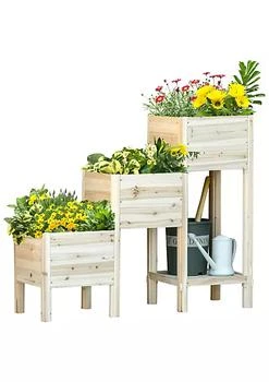 Outsunny | 49'' x 18'' x 43'' 3 Tier Raised Garden Bed w/ Storage Shelf Outdoor Wood Elevated Planter Box Kit Freestanding Wooden Plant Stand for Vegetables Herb and Flowers,商家Belk,价格¥1198