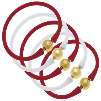 Bali Game Day 24K Gold Bracelet Set Of 5 In Crimson And White