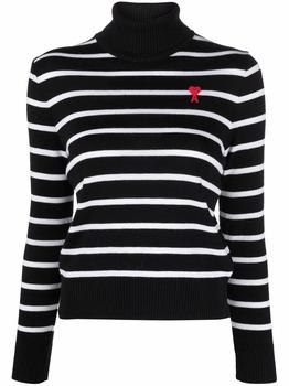 AMI | AMI Logo Embroidered Striped Turtleneck Knit Sweater商品图片,9.1折
