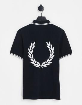 推荐Fred Perry back print polo shirt exclusive to ASOS in black商品