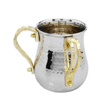 商品Stainless Steel Wash Cup with Gold Loop Handles图片