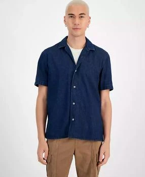 Sun + Stone | Men's Garnet Denim Camp Shirt, Created for Macy's,商家Macy's,价格¥300