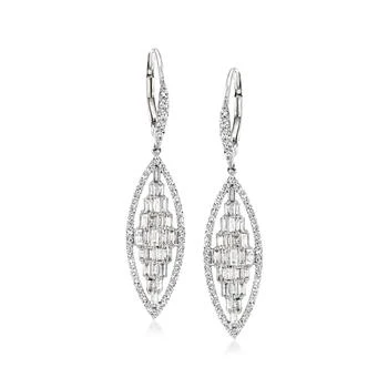 Ross-Simons | Ross-Simons Baguette and Round Diamond Marquise-Shaped Drop Earrings in 14kt White Gold,商家Premium Outlets,价格¥13238