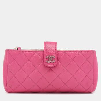 推荐Chanel Pink Quilted Caviar Leather CC Phone Holder Clutch商品