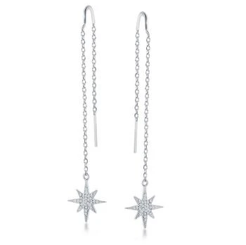 Classic | Sterling Silver Hanging Bar Threader CZ Earrings,商家My Gift Stop,价格¥174