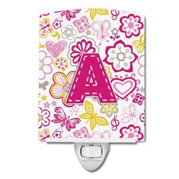 Caroline's Treasures | Letter A Flowers and Butterflies Pink Ceramic Night Light,商家Verishop,价格¥192