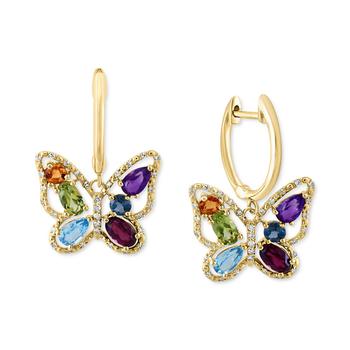 商品LALI Jewels | Multi-Gemstone (2-1/4 ct. t.w.) & Diamond (1/5 ct. t.w.) Butterfly Drop Earrings in 14k Gold,商家Macy's,价格¥11708图片