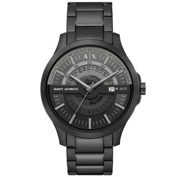 Armani Exchange | Men's Automatic Quartz Three-Hand Date Black Stainless Steel Bracelet Watch, 46mm商品图片,