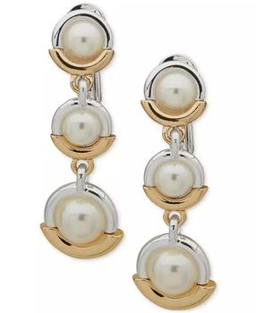 Anne Klein | Two-Tone Imitation Pearl Ring Clip-On Triple Drop Earrings,商家Macy's,价格¥90