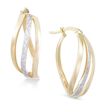 商品Macy's | Textured Two-Tone Wavy Hoop Earrings in 14k Gold and White Gold,商家Macy's,价格¥4937图片