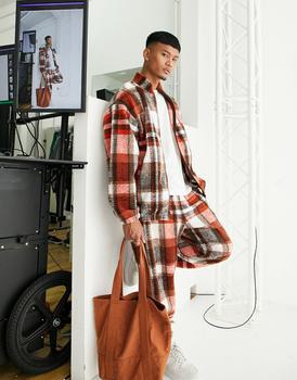 ASOS | ASOS DESIGN co-ord oversized joggers in orange check texture商品图片,