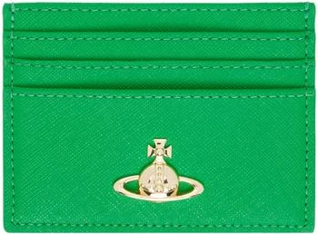 Vivienne Westwood | Green Saffiano Flat Card Holder,商家Ssense US,价格¥1119