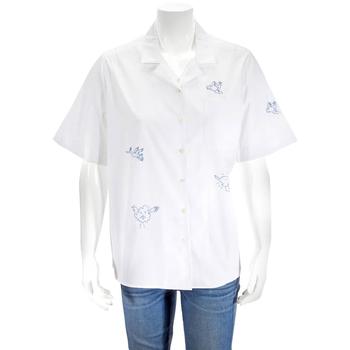 burberry衬衫, Burberry | White Grutto Embroidered Short-sleeve Shirt商品图片 6.9折