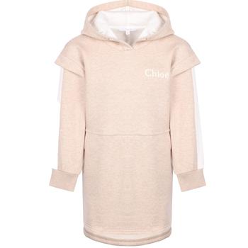 Chloé | Logo hooded sweatshirt dress in light beige商品图片,5折