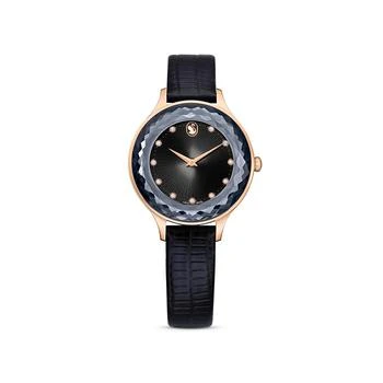 Swarovski | Women's Analog Swiss Made Octea Nova Black Leather Strap Watch, 33mm 独家减免邮费