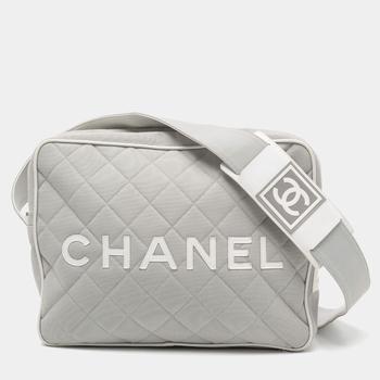 chanel包, [二手商品] Chanel | Chanel Light Grey/White Quilted Canvas and Leather Messenger Bag商品图片 5.7折, 满1件减$100, 满减